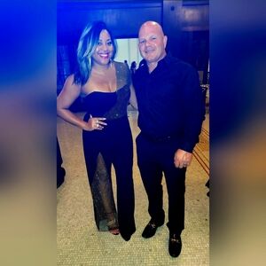 BEBE Rhinestone/Fishnet drape jumpsuit